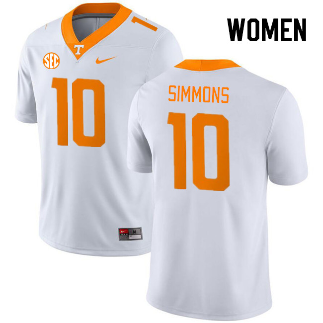 Women #10 Elijah Simmons Tennessee Volunteers College Football Jerseys Stitched Sale-White - Click Image to Close